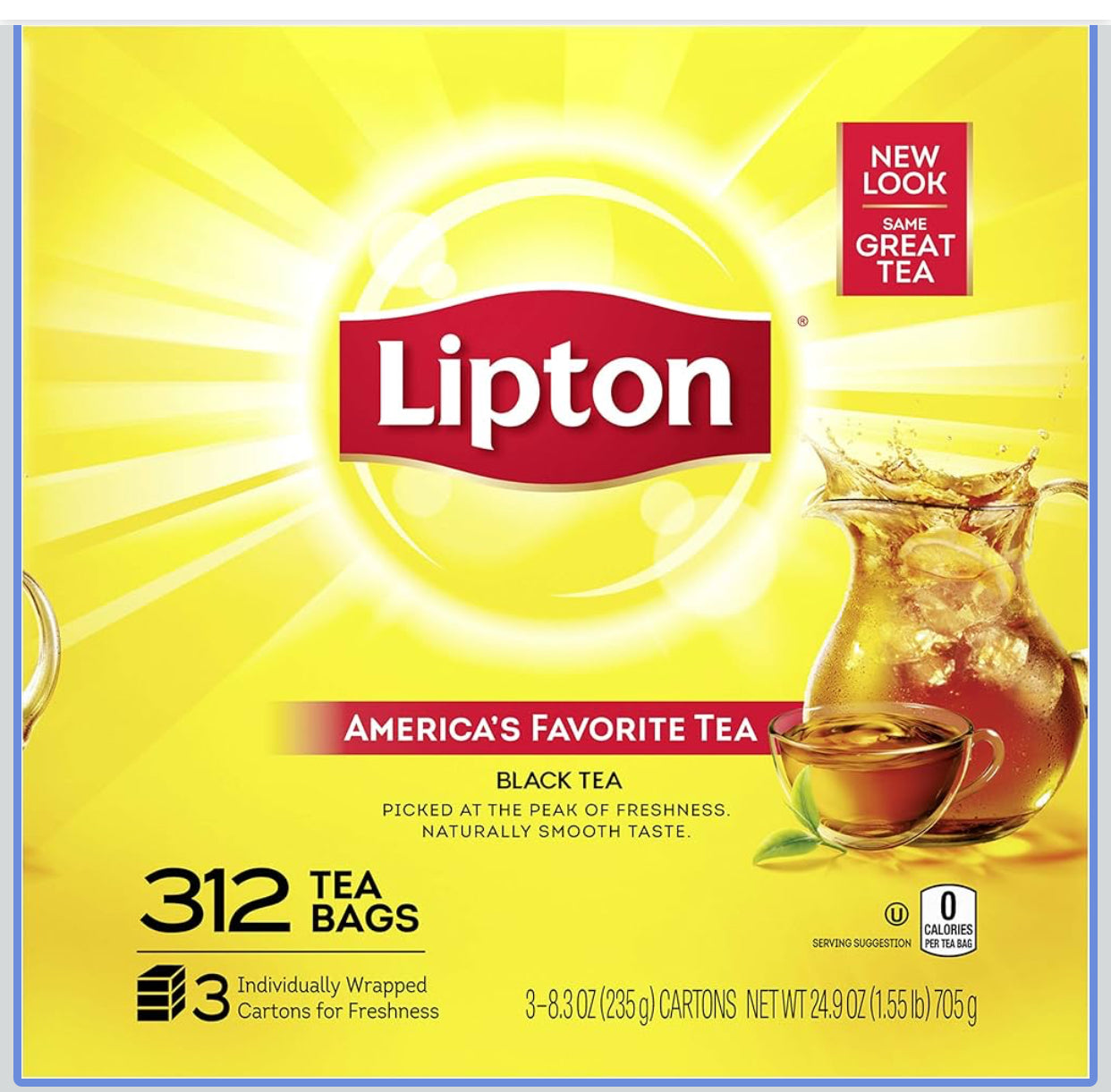 Lipton Black Tea – 312 Tea Bags (3 Boxes of 104 Individually Wrapped Bags) | Rich & Smooth Flavor.