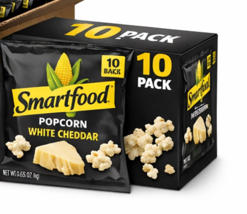 Frito-Lay Smartfood Popcorn White Cheddar – 0.625 oz Bags, 10-Count Pack.